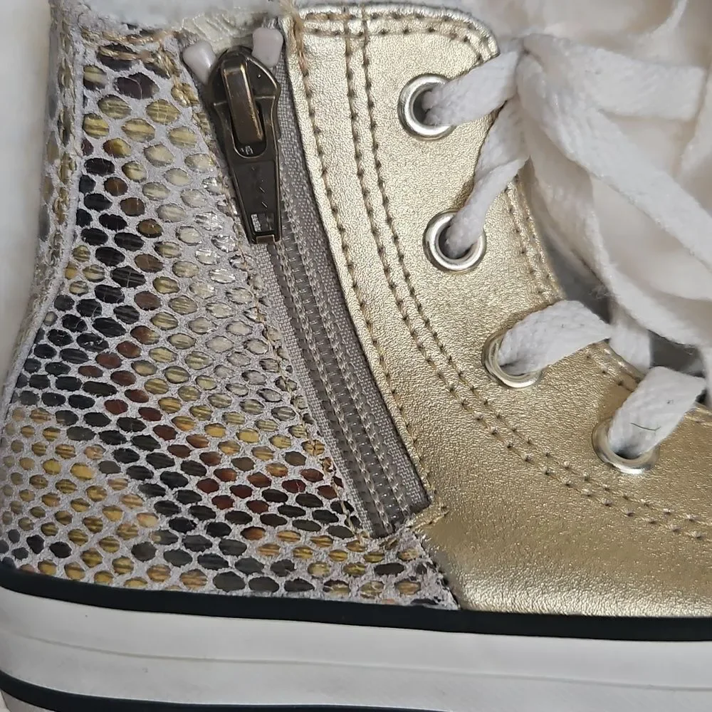 Converse Chuck Taylor All Star Kids High Tops Metallic Gold & Snake Print Size 1